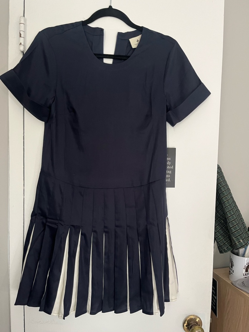 Tuckernuck Navy Short Sleeve Pleated Dress with Cream Panels